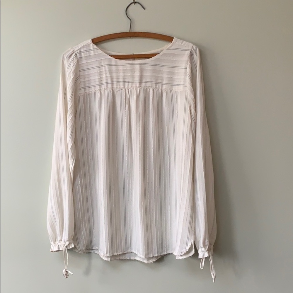Loft Cream Textured Striped Blouse